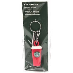 Starbucks 2025 Holiday Red Reusable Hot Cup Lid Stopper Siren Logo Key Chain New